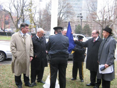 Preparing to raise the flag