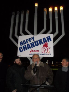 Peter addressing the crowd at the JRCC Menorah Lighting