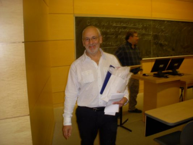 Peter preparing to speak to Professor Daniel Cohn's Public Policy and Administration Class