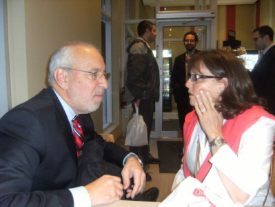 Peter speaking to a constituent